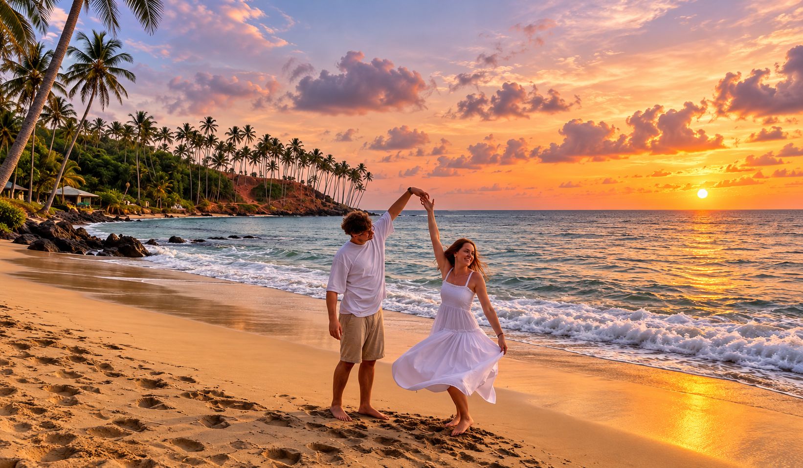 Couple beach walk
