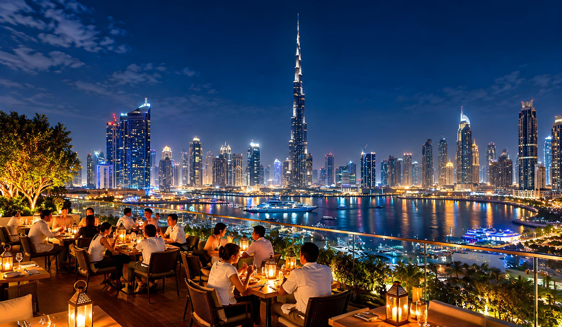 Candlelit Rooftop Dinner Over Dubai Skyline