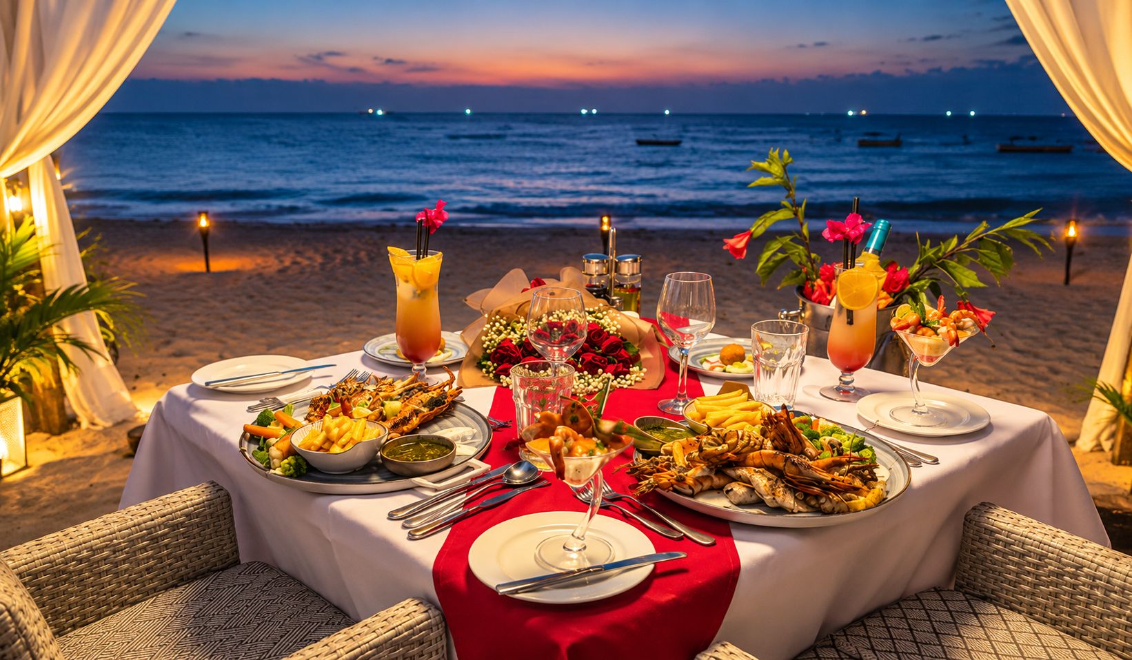 Romantic dinner  beachside dining